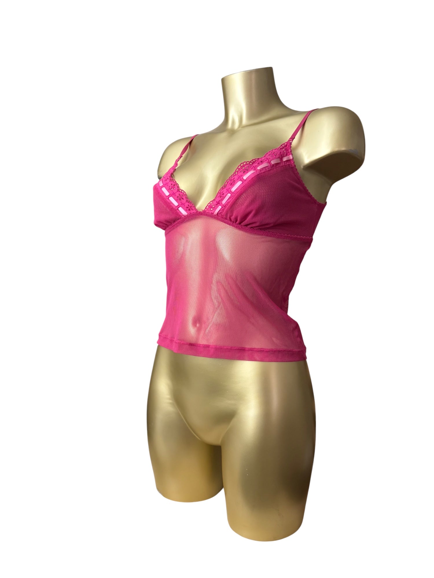 Pink mesh bow cami top (M)