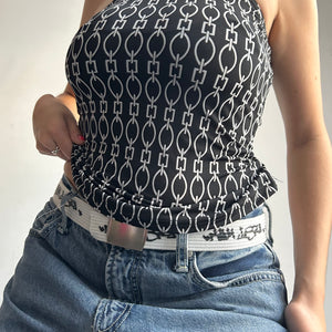 Black & white graphic print 90s y2k vintage halter top (S)
