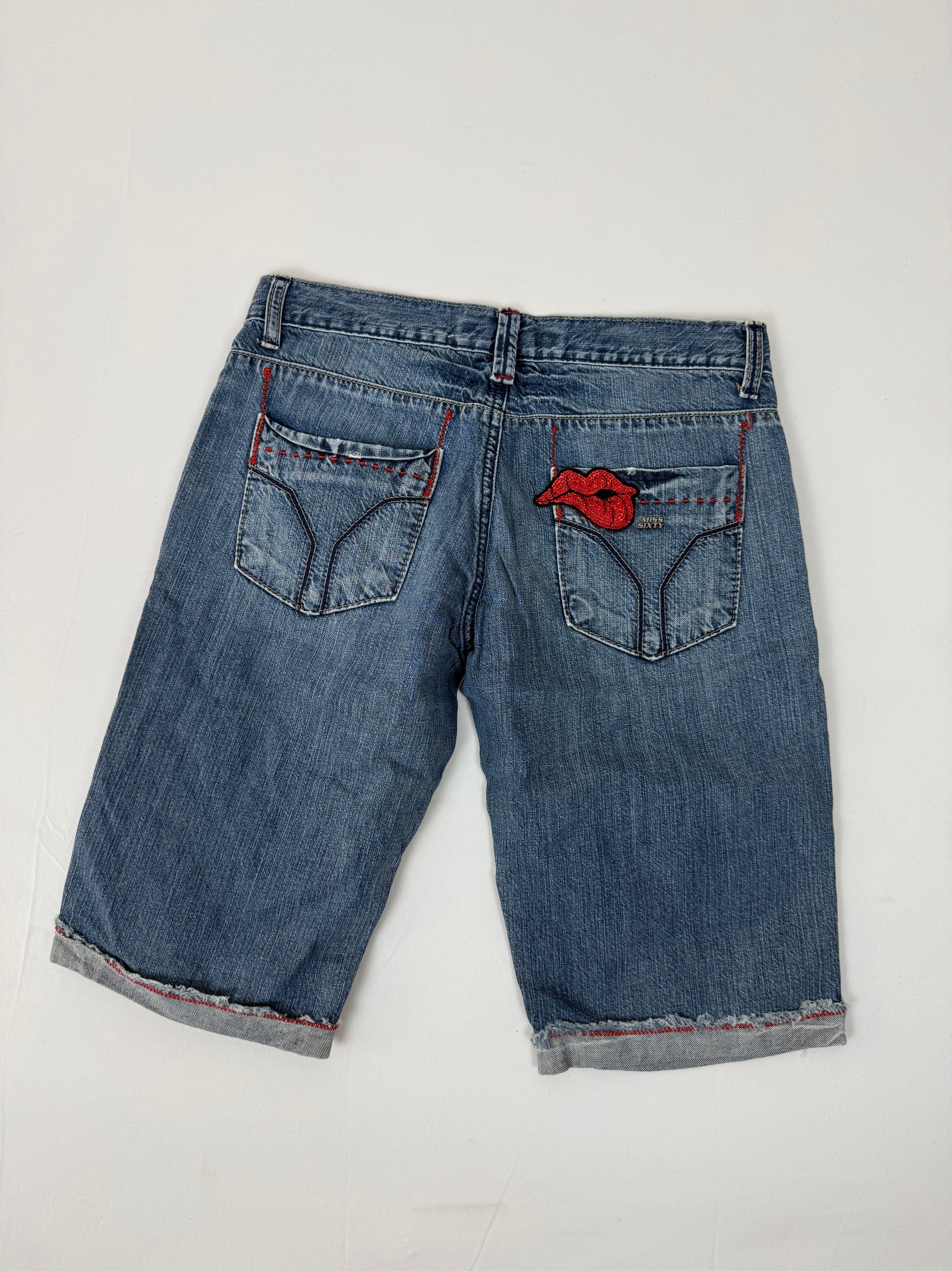Blue denim low rise mid short (XS)