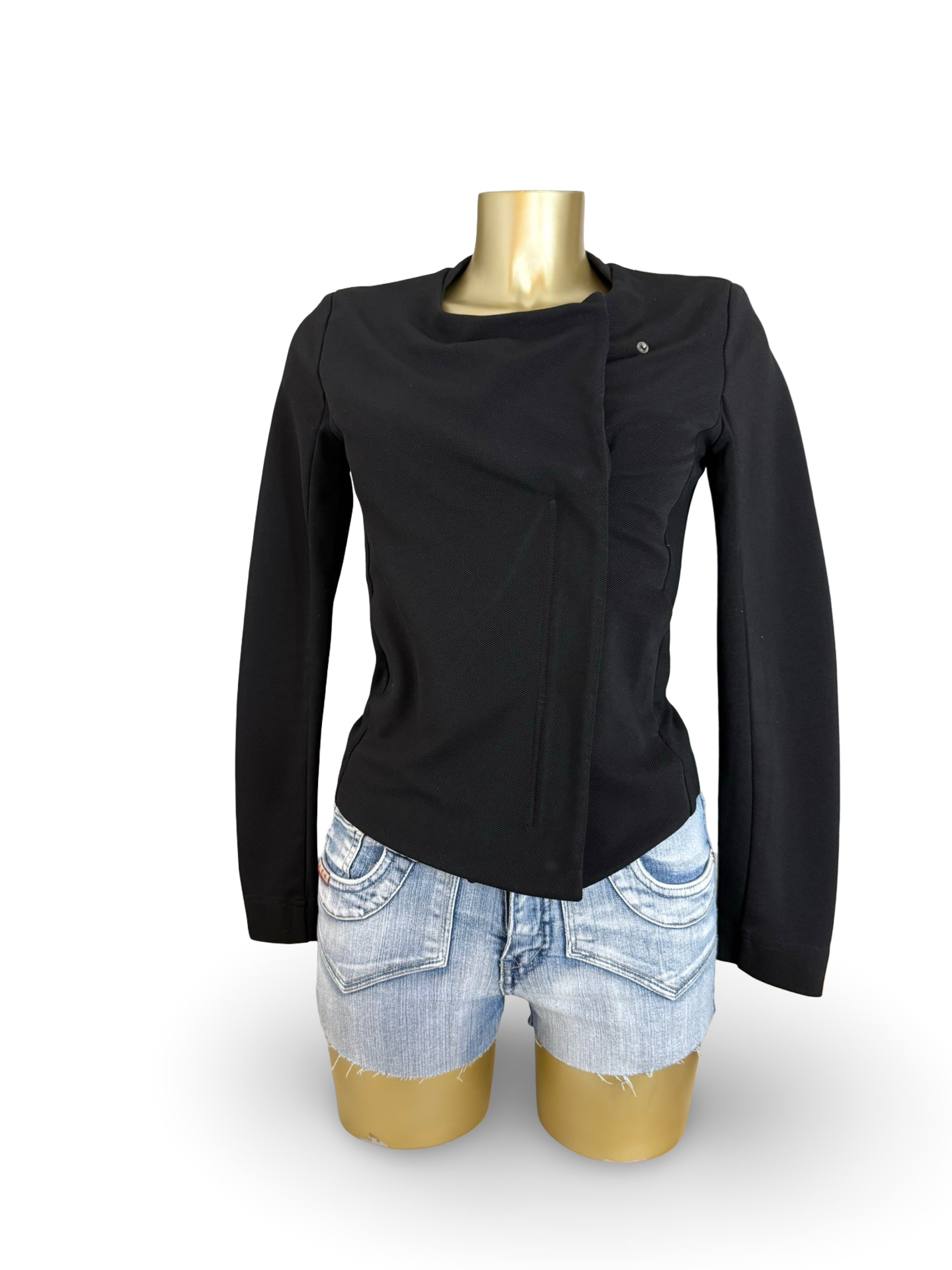 Black zip up tight fit office jacket (S)