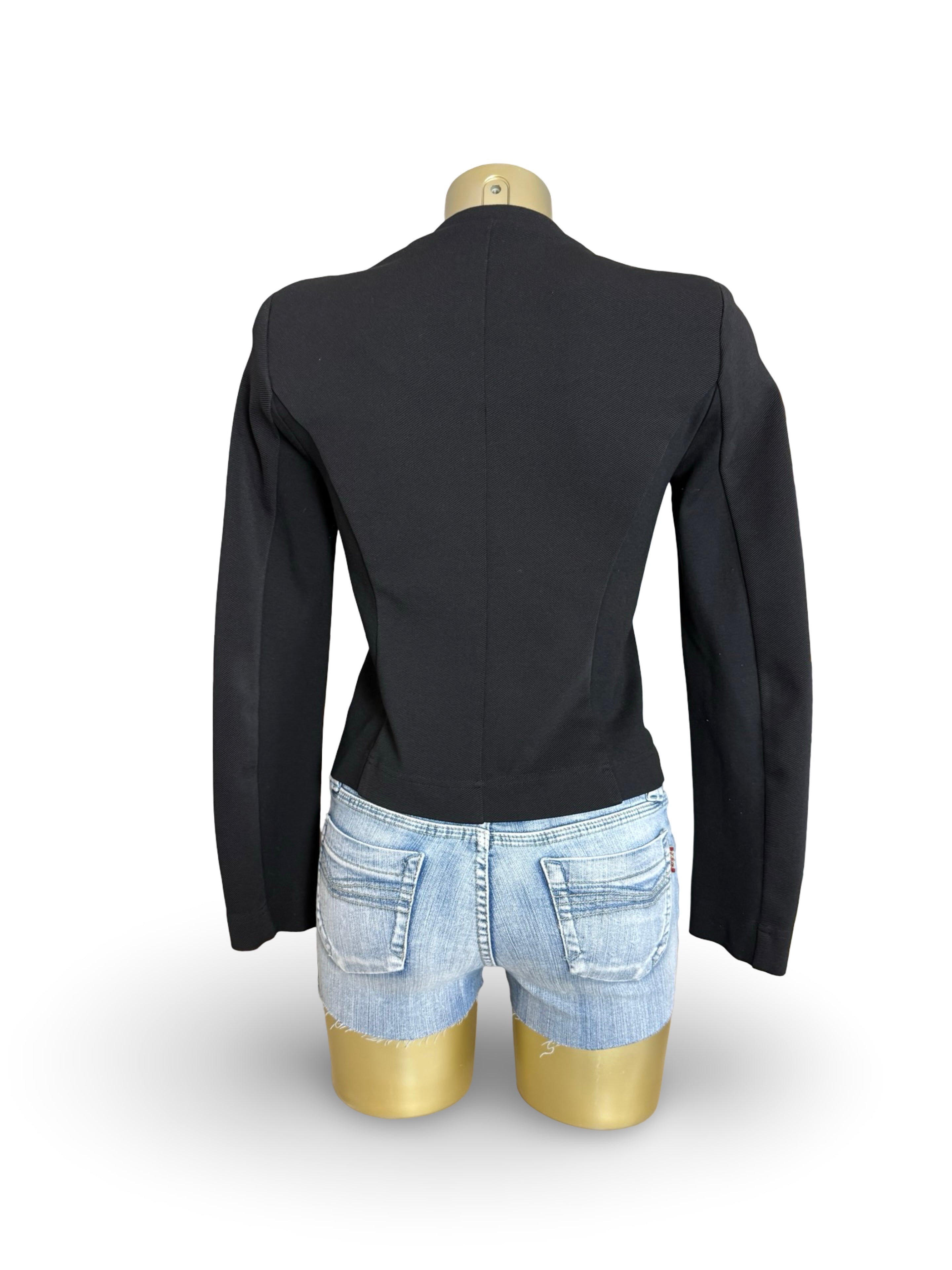 Black zip up tight fit office jacket (S)