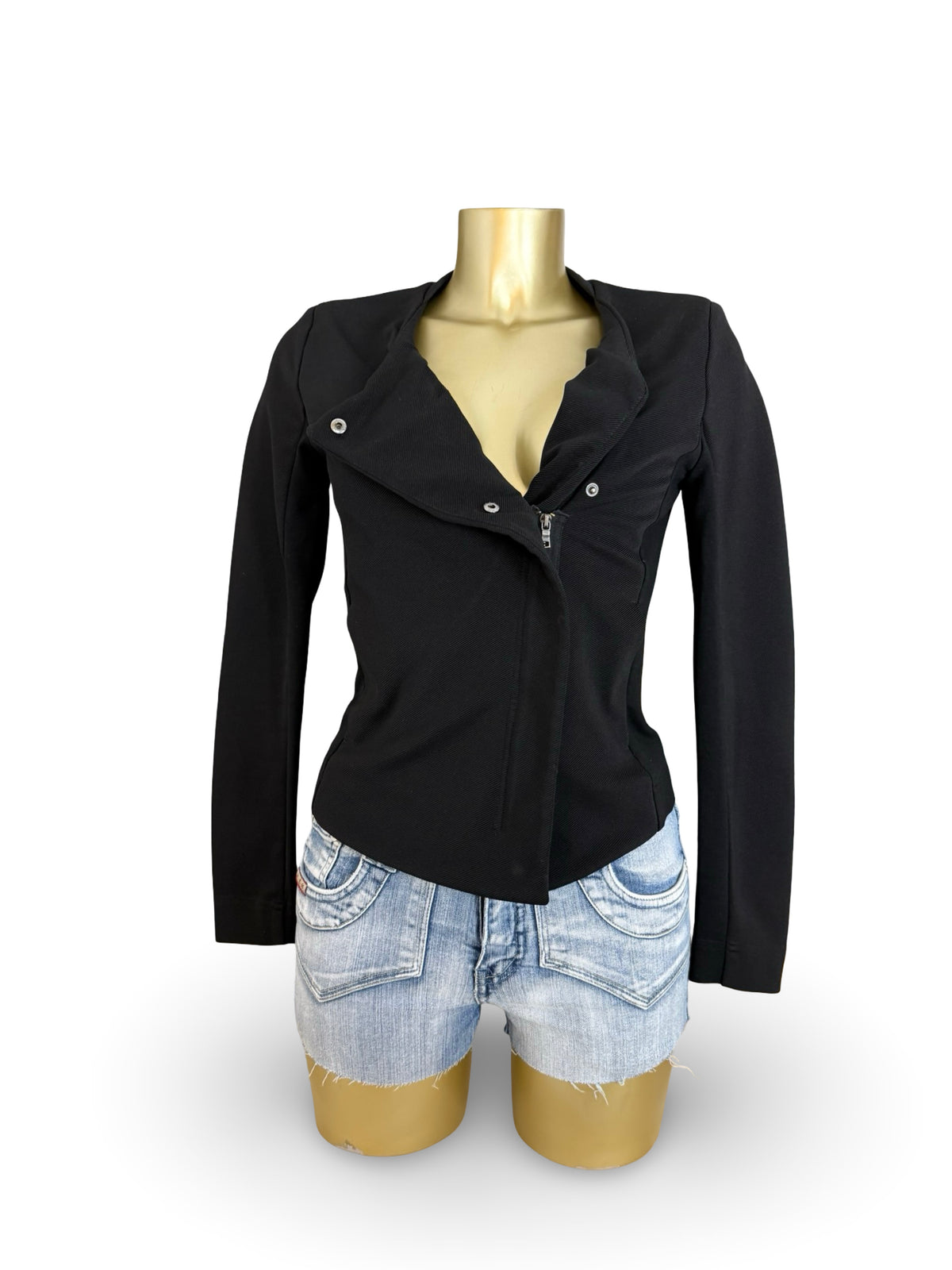 Black zip up tight fit office jacket (S)
