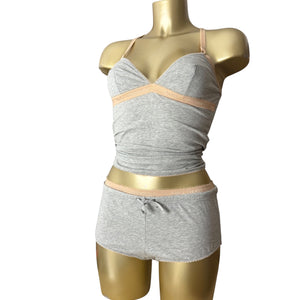 Grey cotton tank top + low rise shorty set (S)