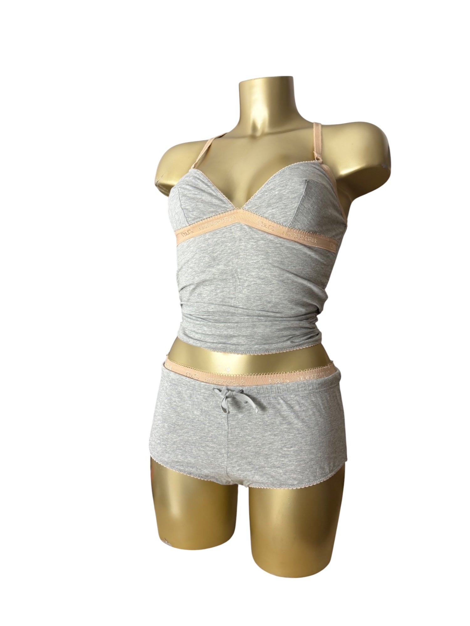 Grey cotton tank top + low rise shorty set (S)