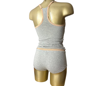Grey cotton tank top + low rise shorty set (S)