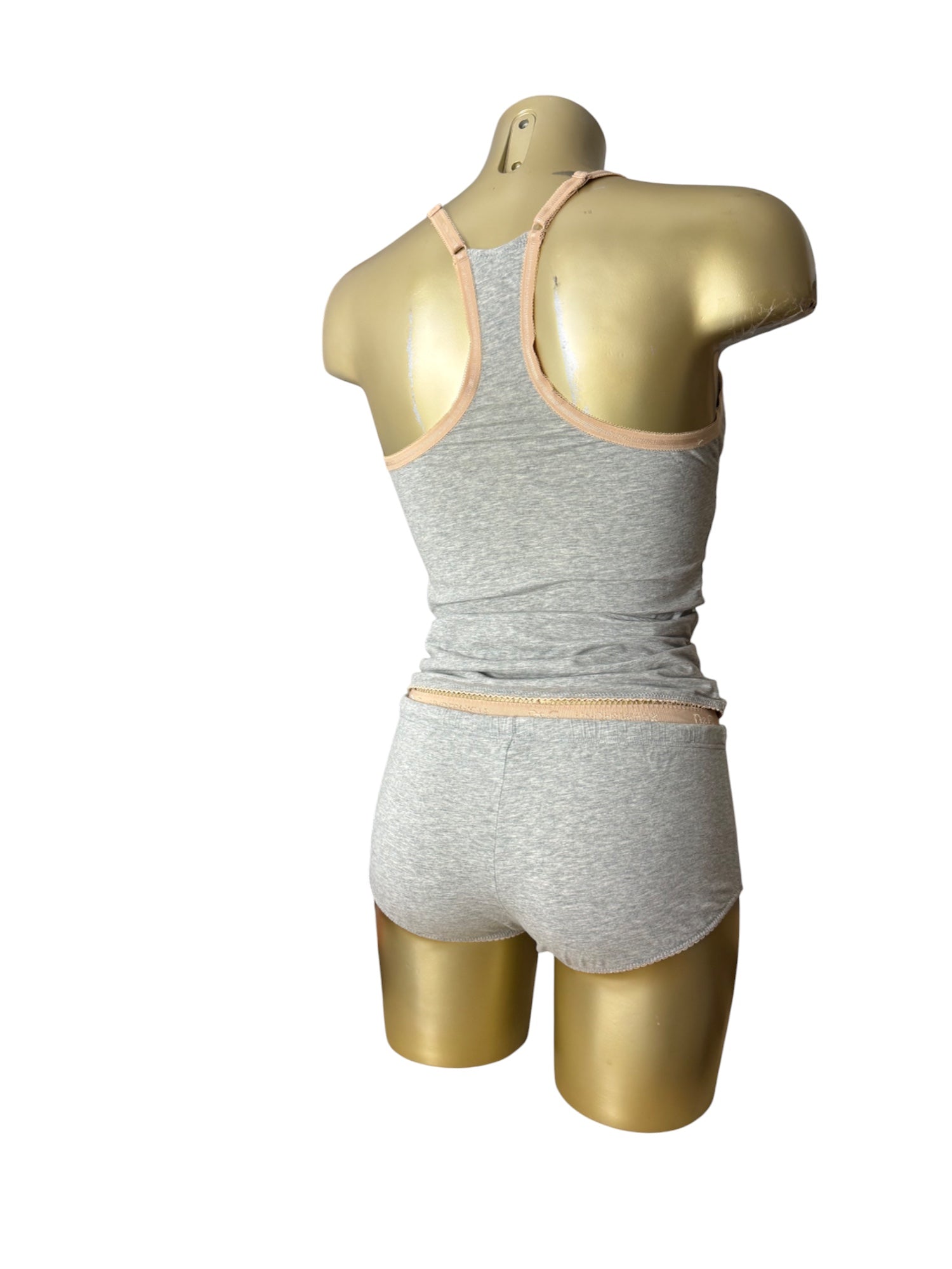 Grey cotton tank top + low rise shorty set (S)