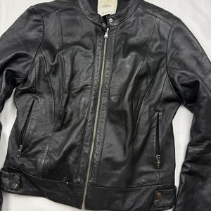Black real leather zip up biker jacket (M)