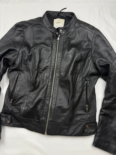 Black real leather zip up biker jacket (M)