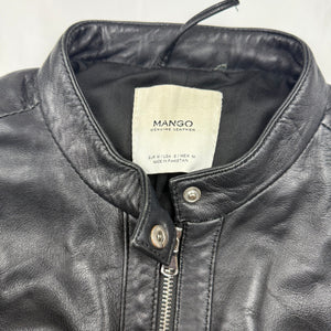 Black real leather zip up biker jacket (M)