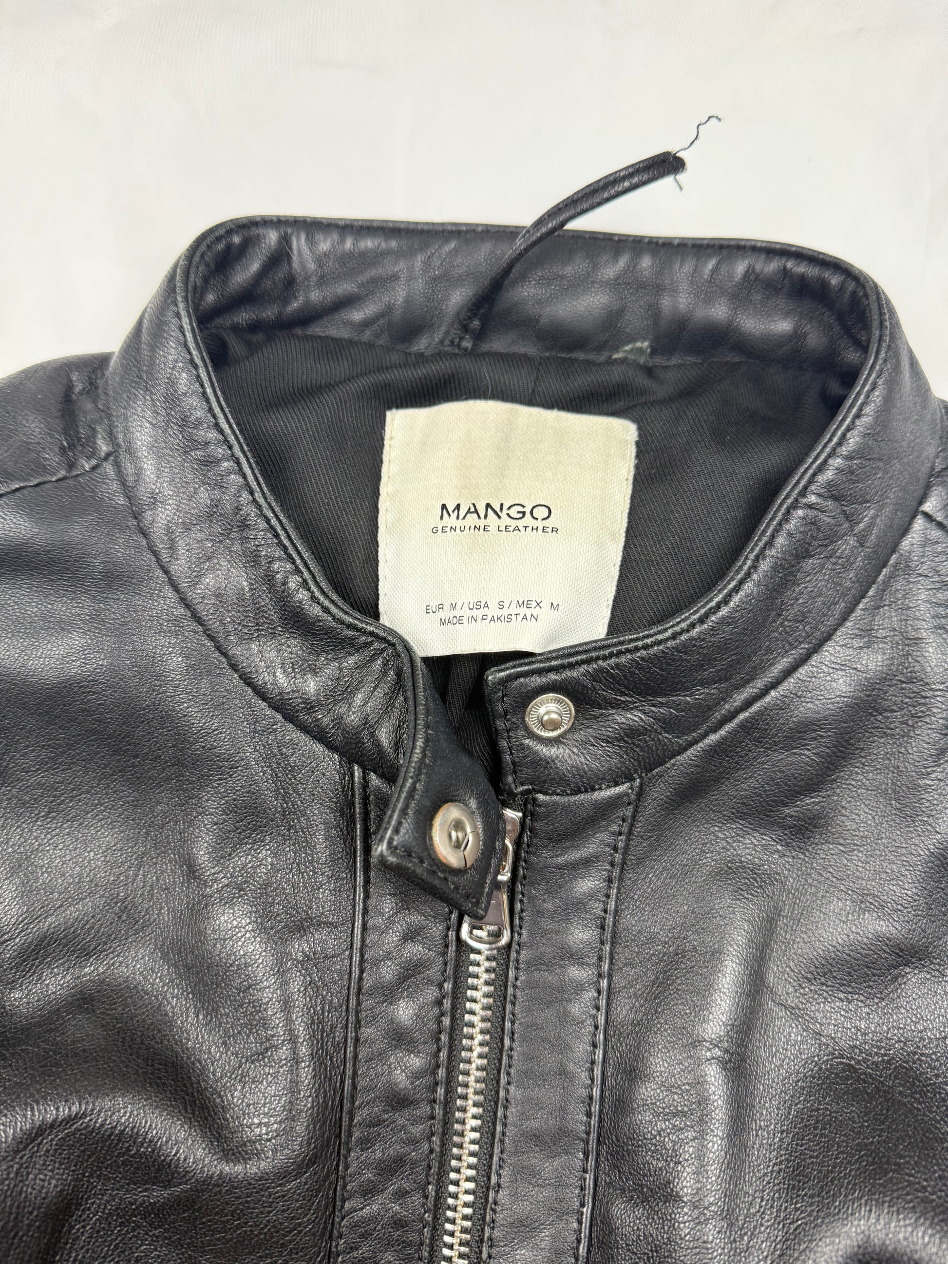 Black real leather zip up biker jacket (M)