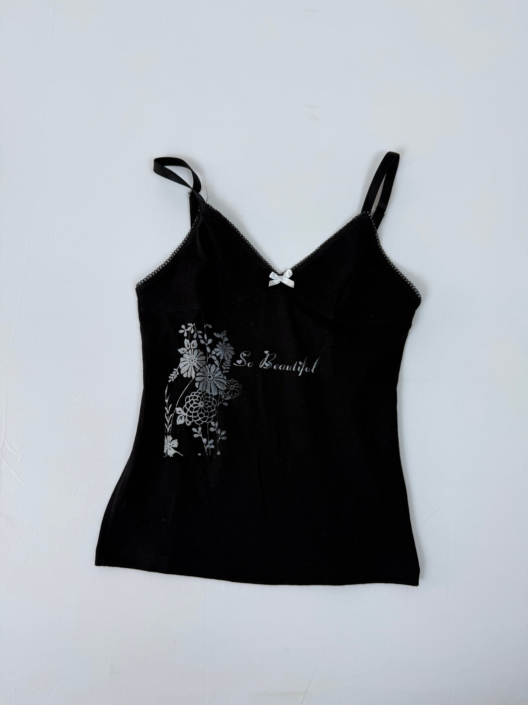 Black cotton graphic top (S)
