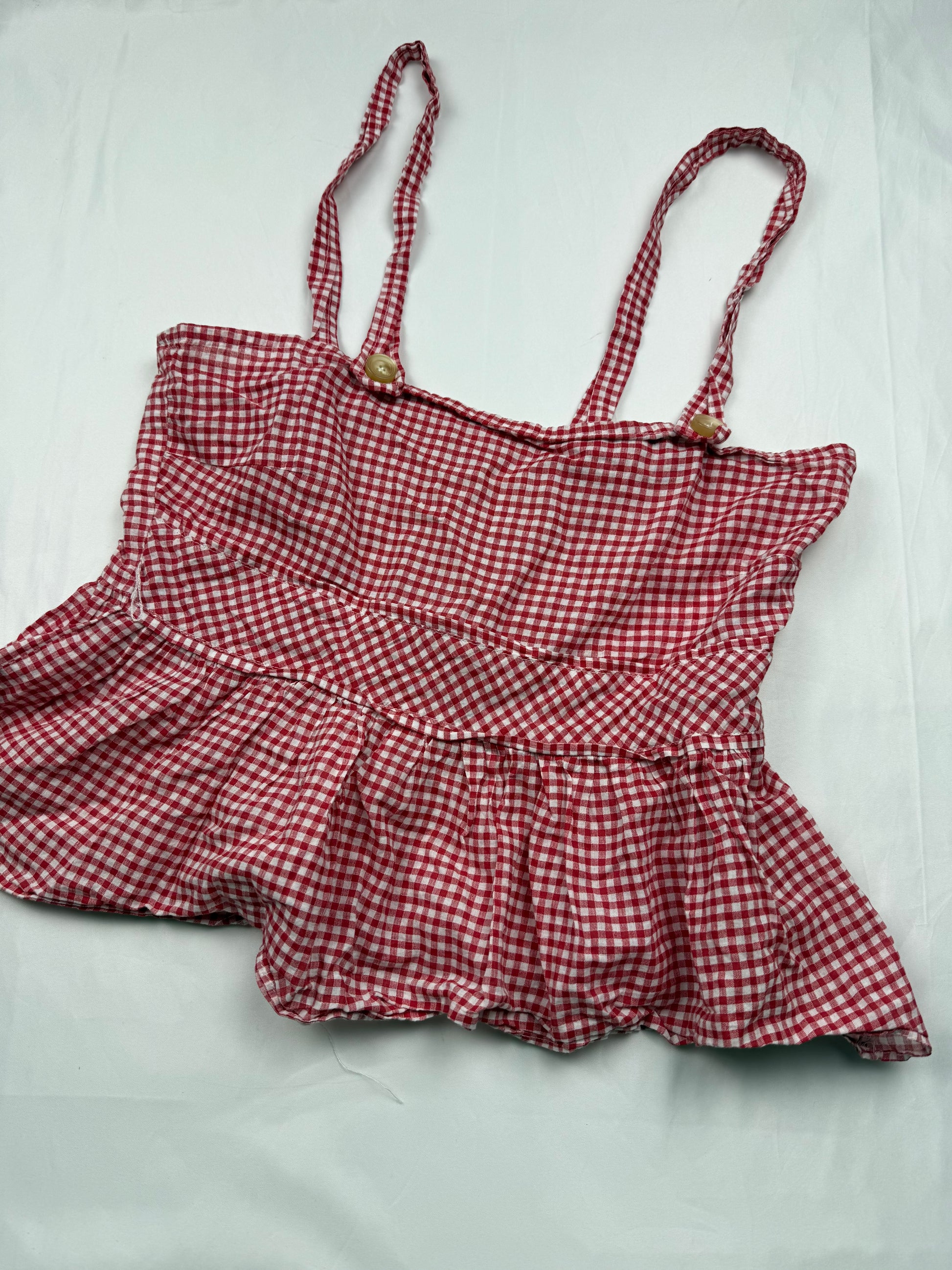 Red check print cotton cami top (L)