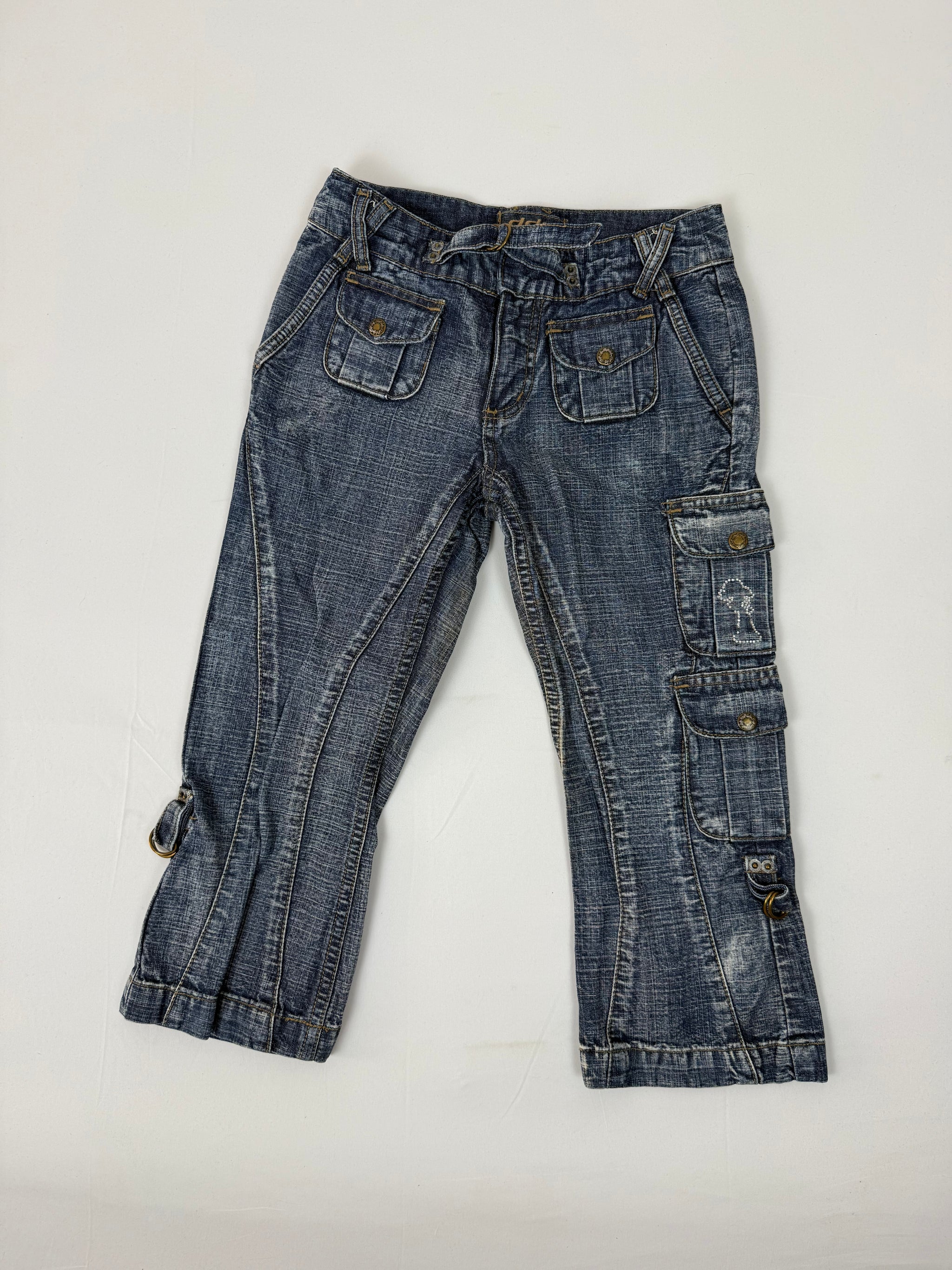 Blue denim cargo capri pants (XS)