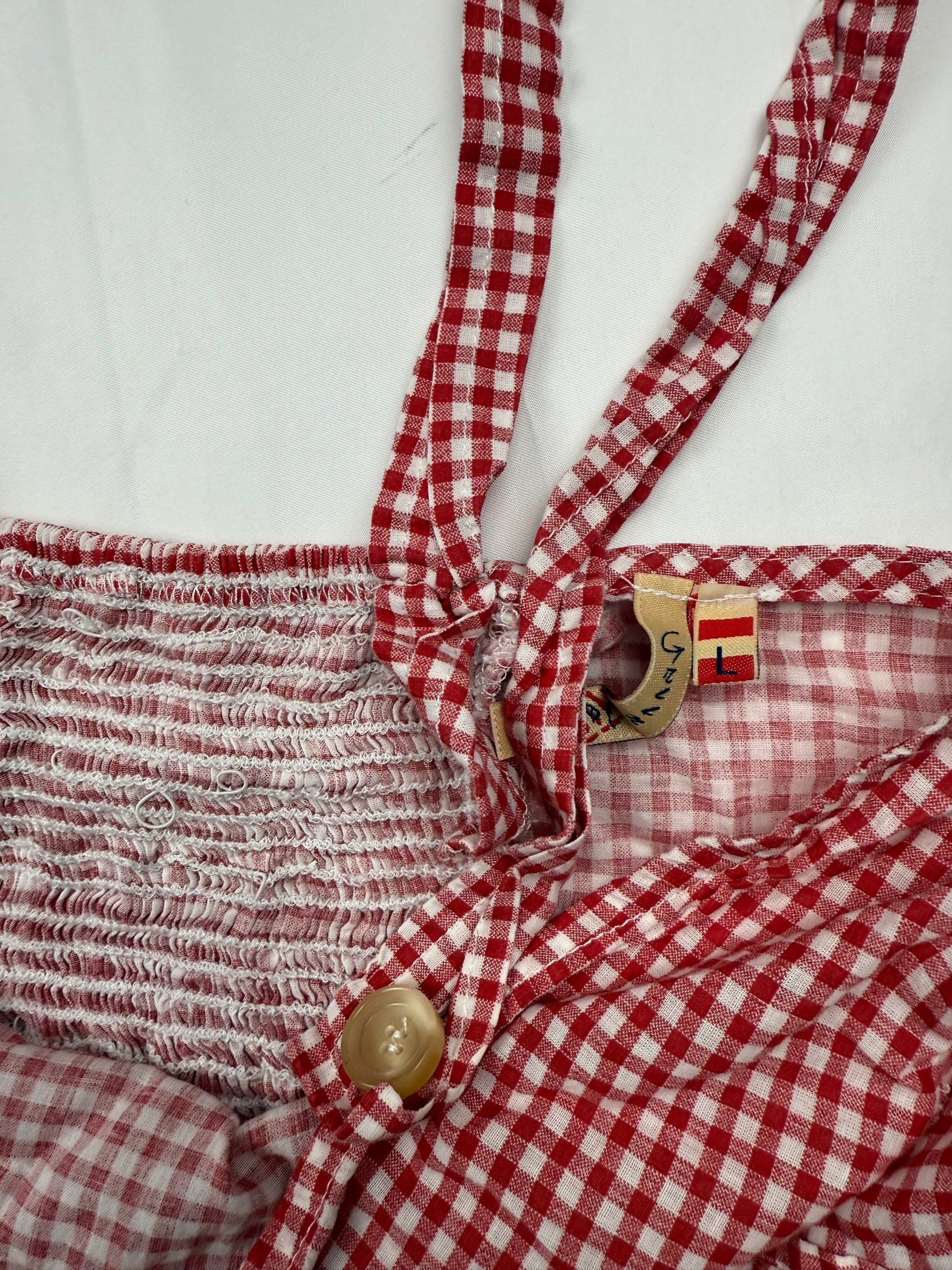 Red check print cotton cami top (L)