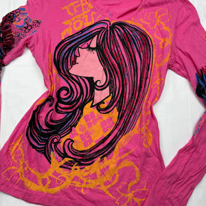 Pink graphic long sleeves top (XL)