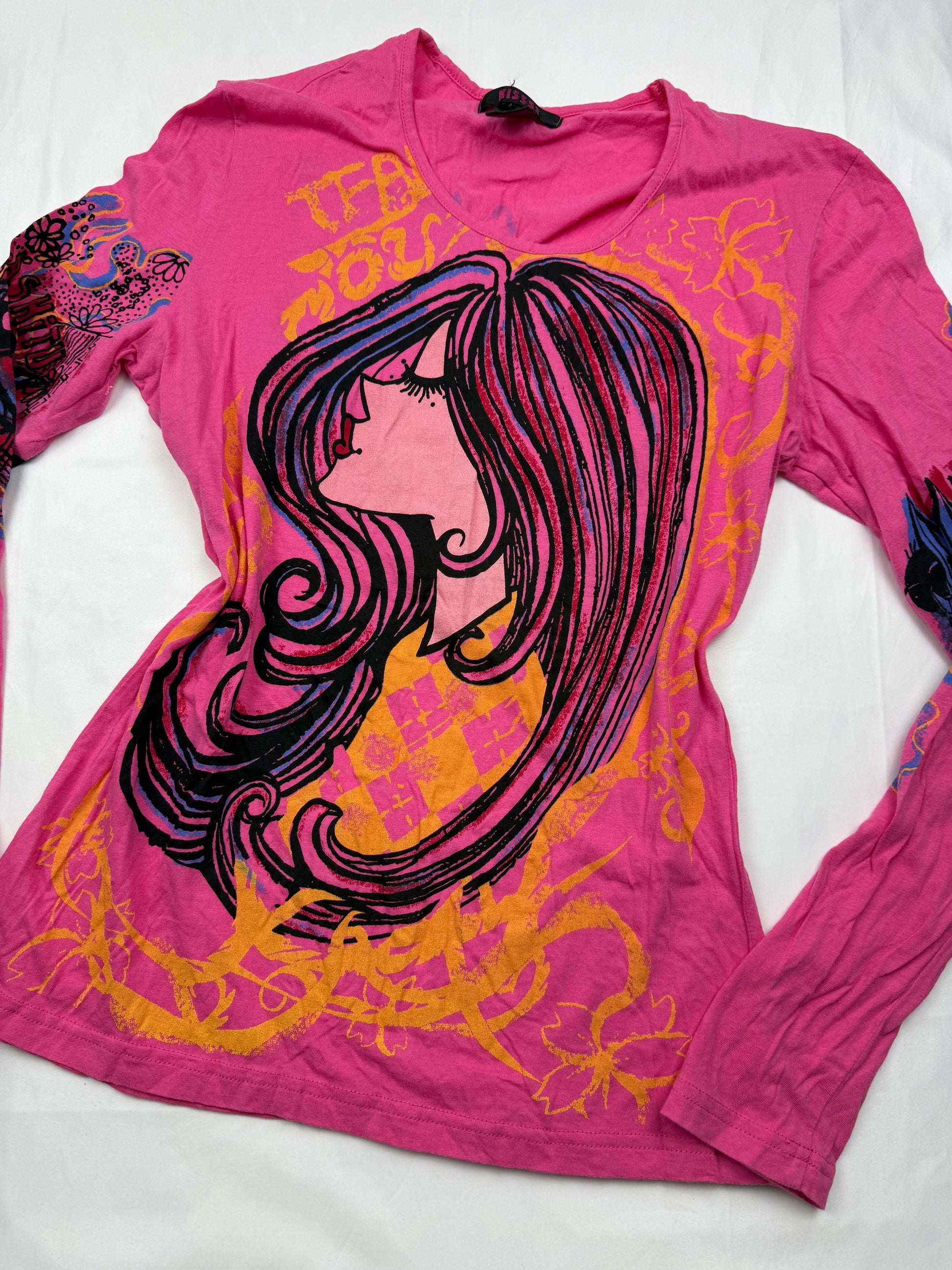 Pink graphic long sleeves top (XL)