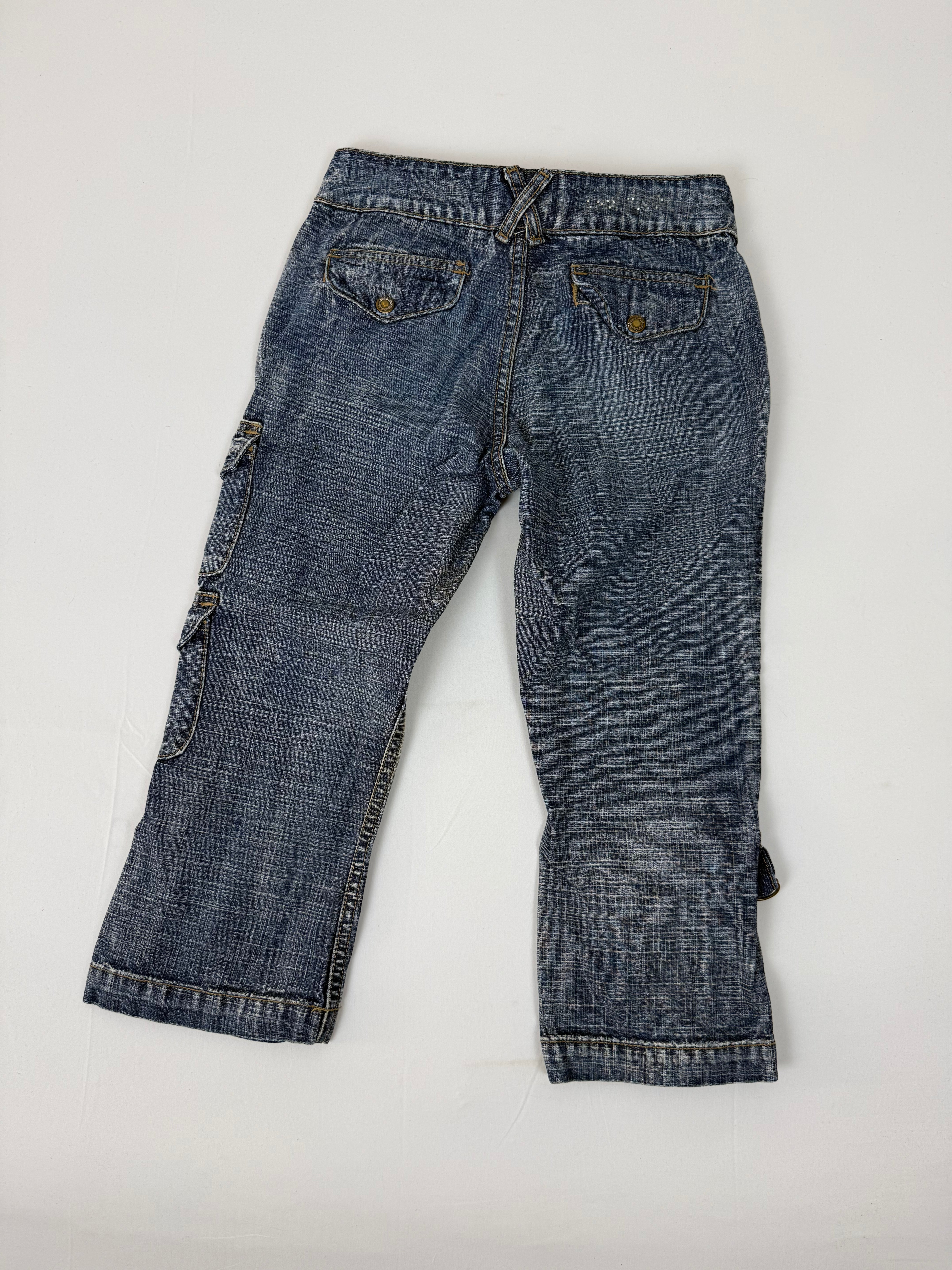 Blue denim cargo capri pants (XS)