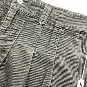 Khaki low rise ribbed velvet denim pleated mini skirt (M)