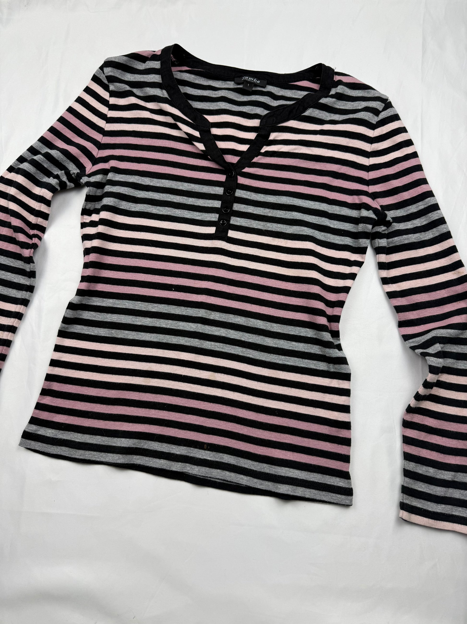 Pink striped 100% cotton long sleeves top (M)