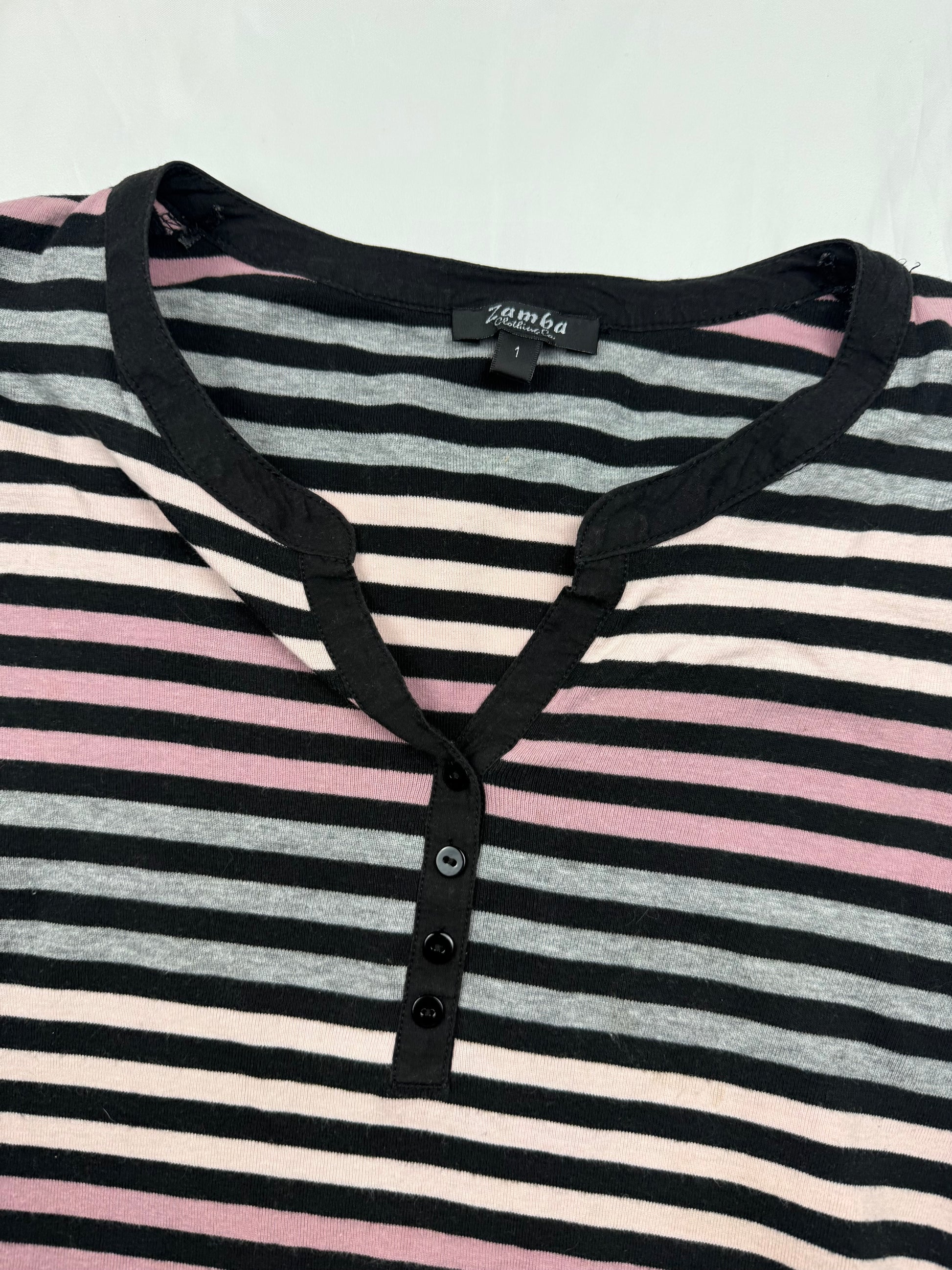 Pink striped 100% cotton long sleeves top (M)