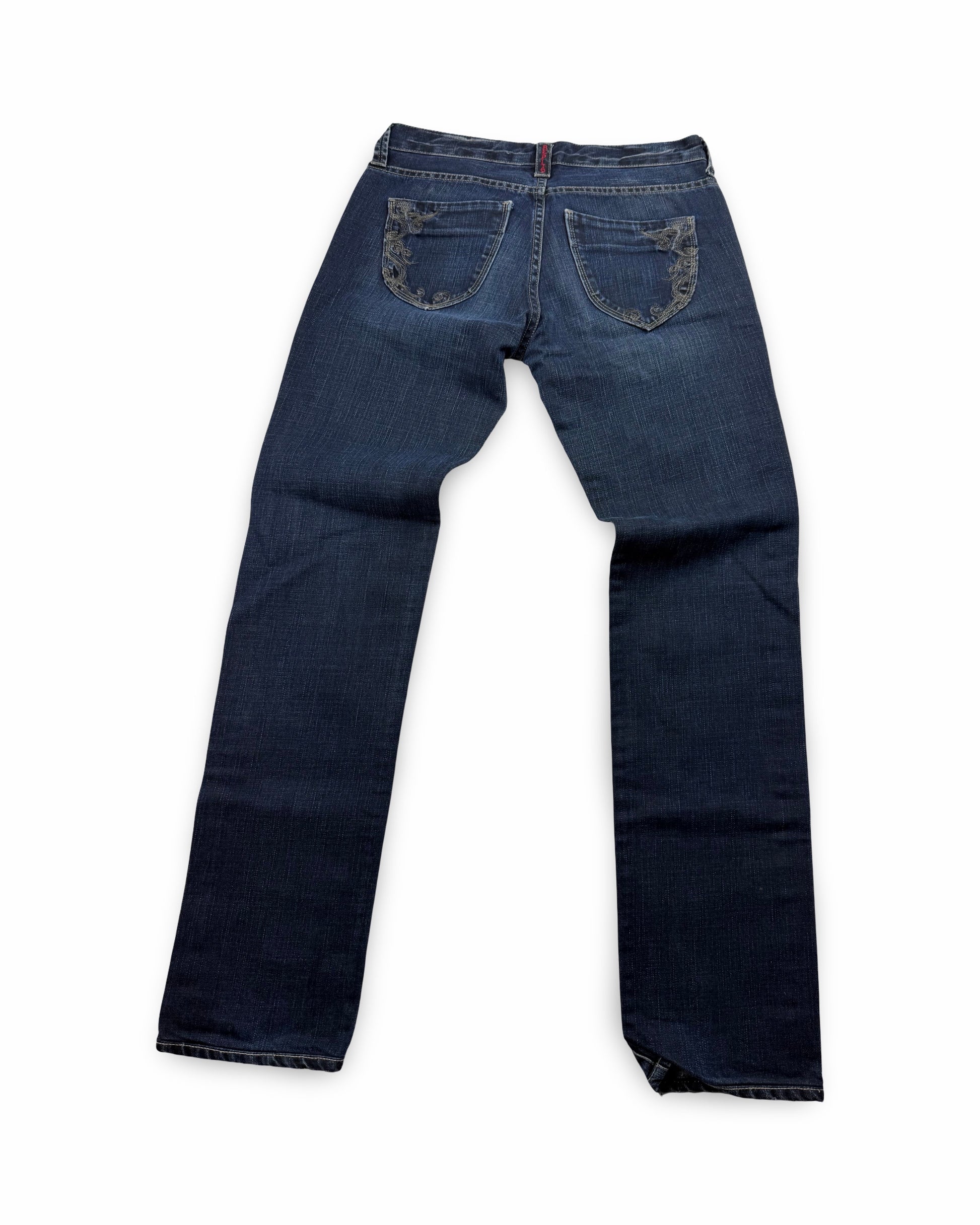 Navy blue low rise straight legs denim pants (S)