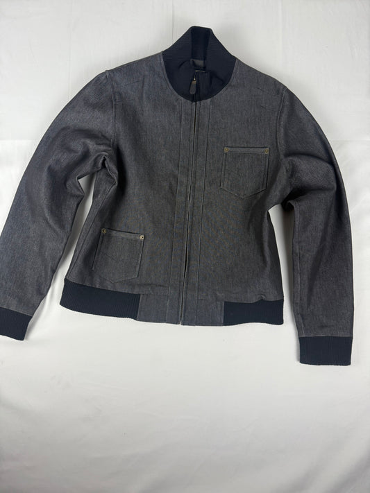 Grey denim cotton zip up jacket (L)