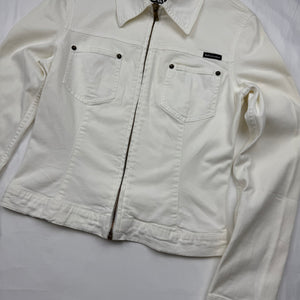 White denim zip up tight fit biker jacket (S/M)