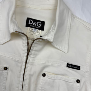 White denim zip up tight fit biker jacket (S/M)
