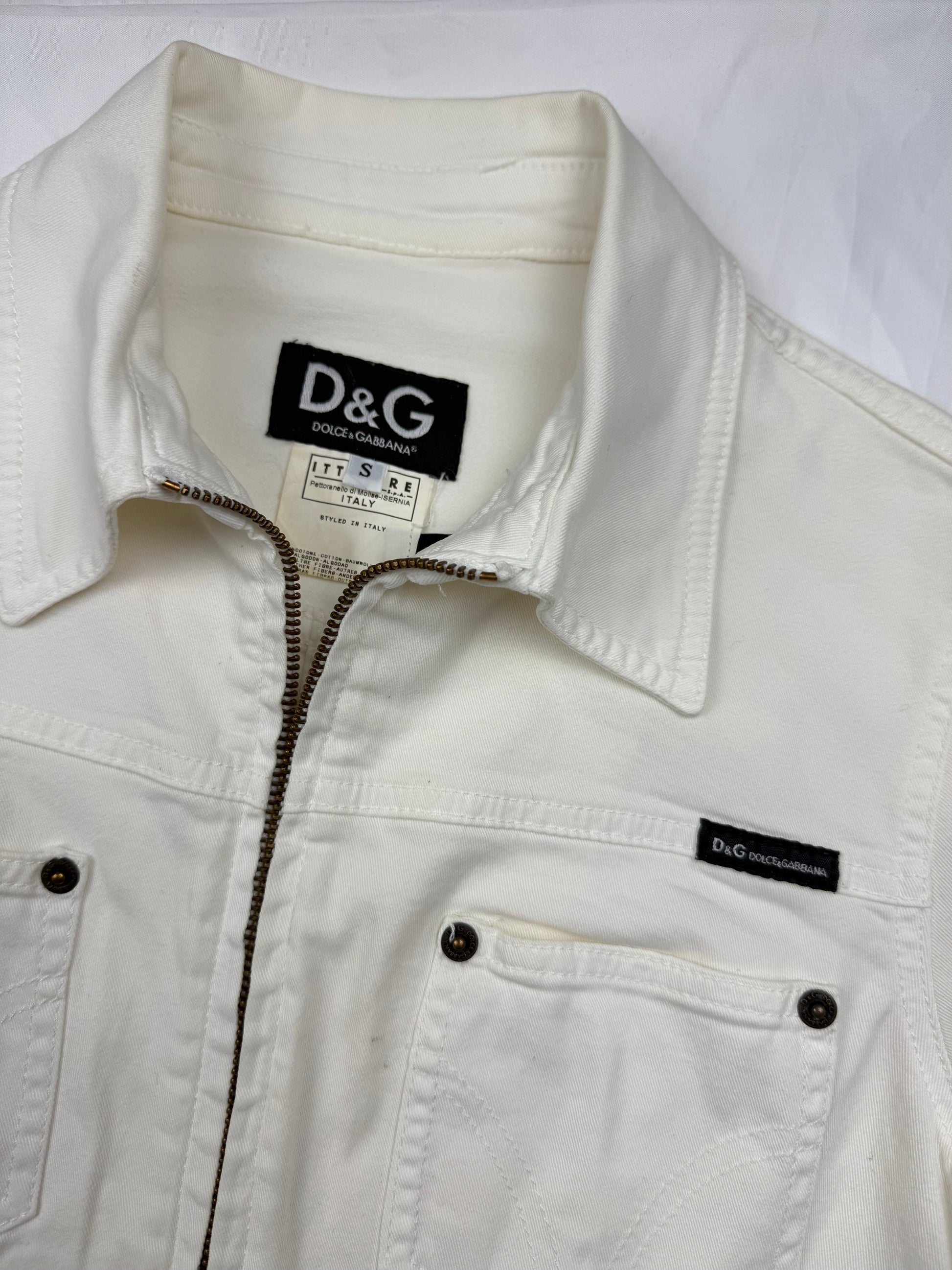 White denim zip up tight fit biker jacket (S/M)