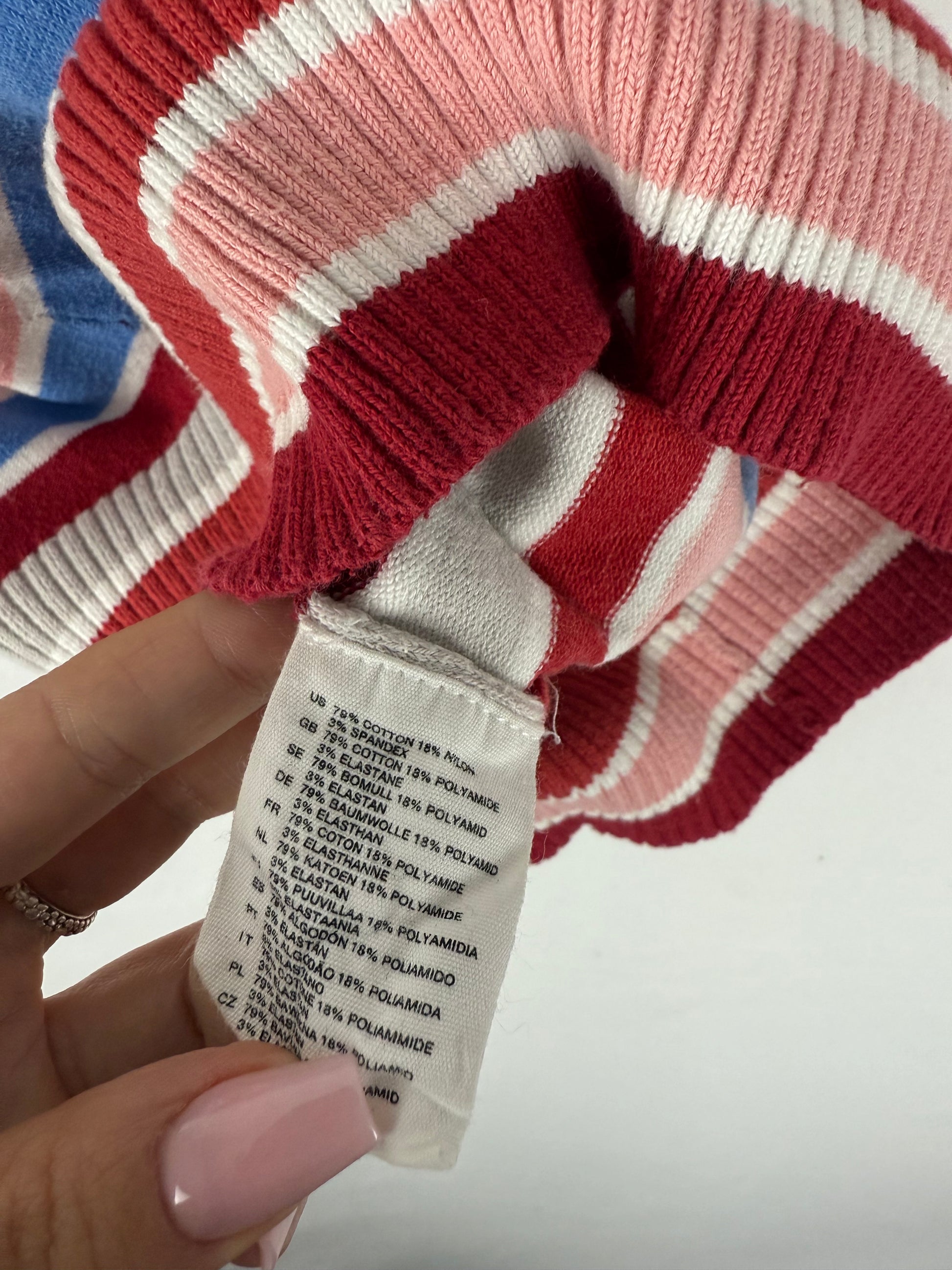 Multicolor striped tight fit V neck jumper (XS/S)