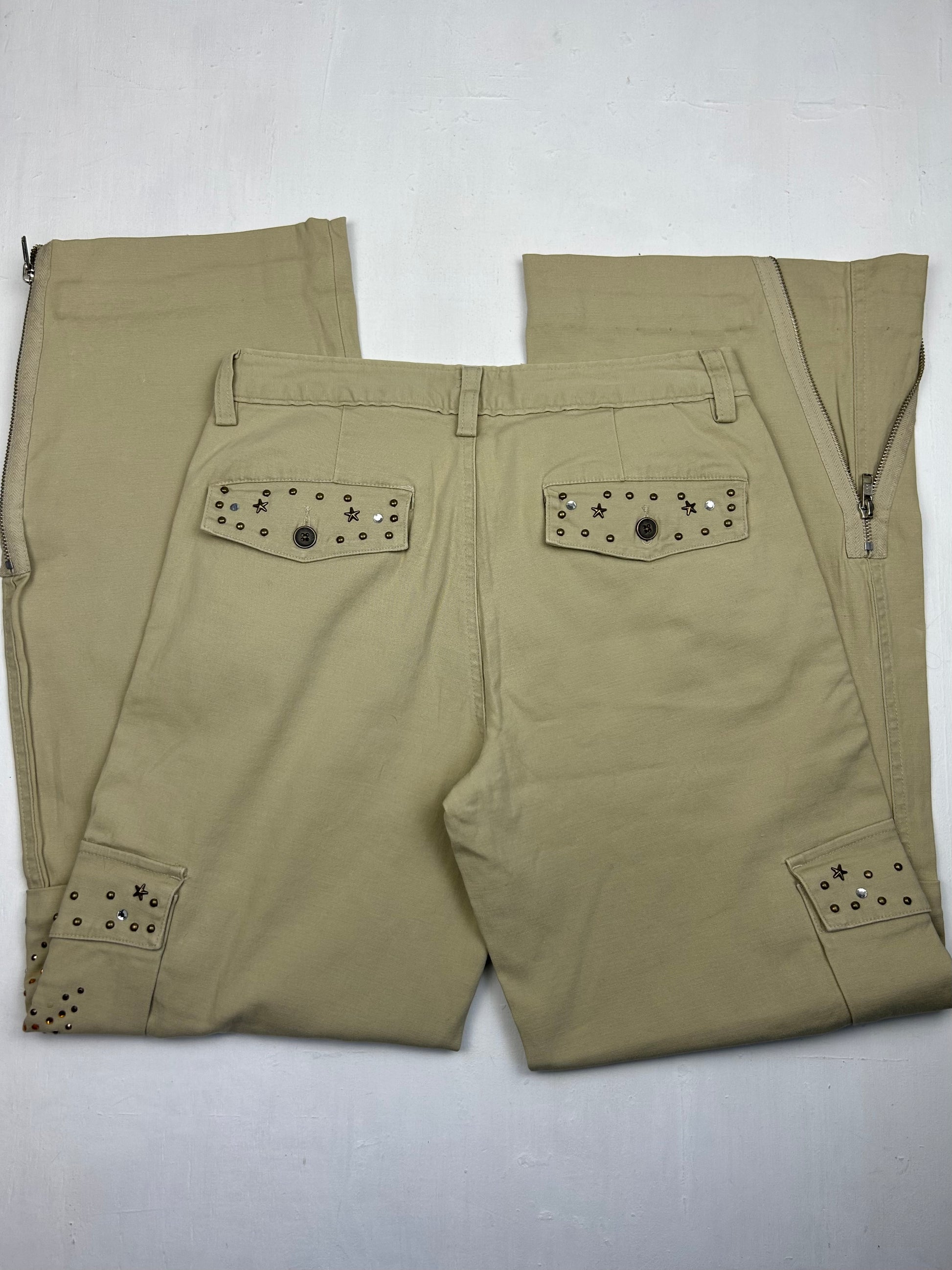Beige  low rise cargo baggy pants (S)