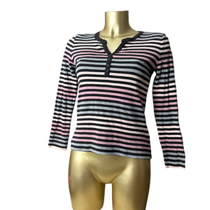Pink striped 100% cotton long sleeves top (M)