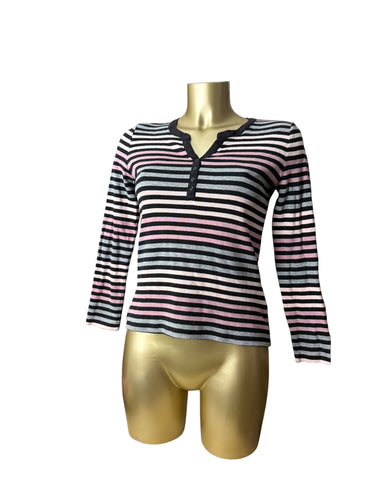 Pink striped 100% cotton long sleeves top (M)