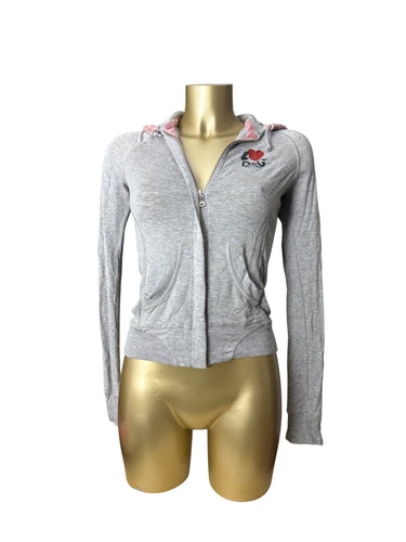 Grey tight fit super stretchy zip up hoodie (S/M)