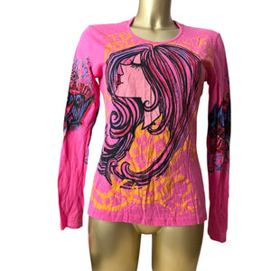 Pink graphic long sleeves top (XL)