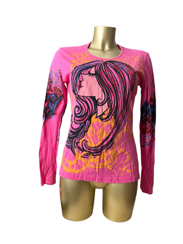 Pink graphic long sleeves top (XL)
