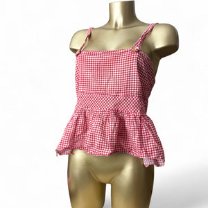 Red check print cotton cami top (L)