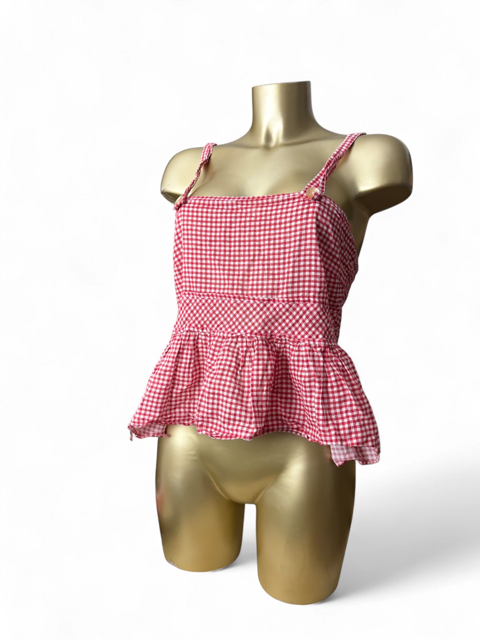 Red check print cotton cami top (L)