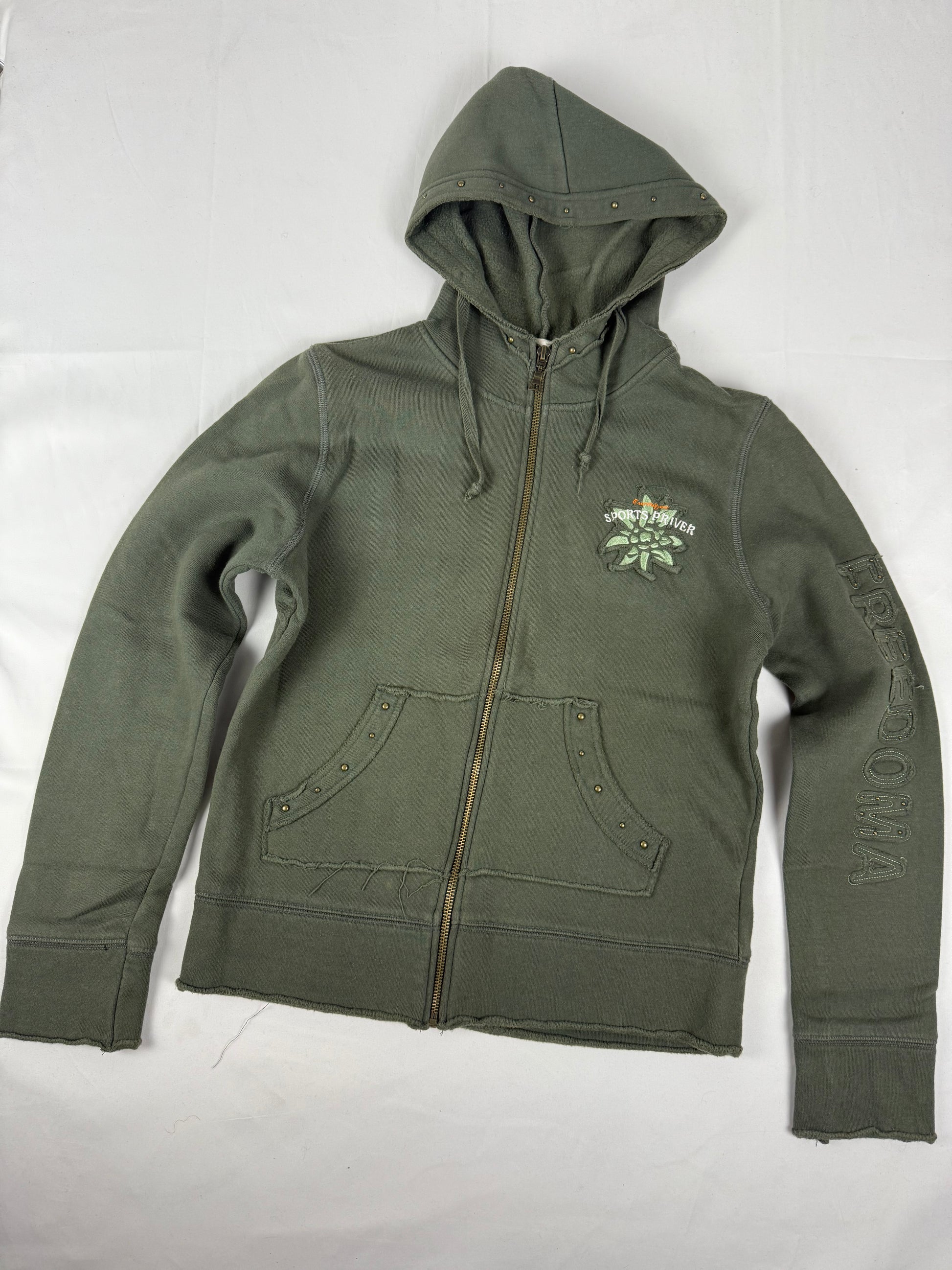 Khaki cotton zip up hoodie (S/M)