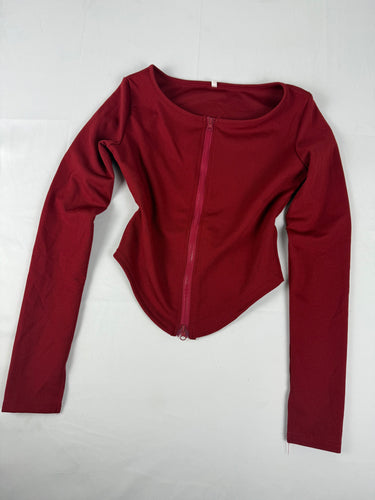 Red zip up tight fit long sleeves top (S)