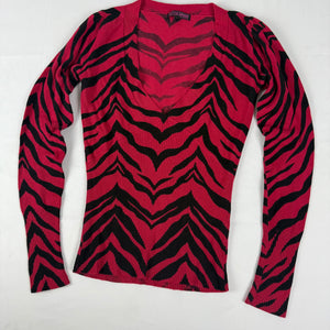 Red zebra print tight fit V neck jumper (XS/S)