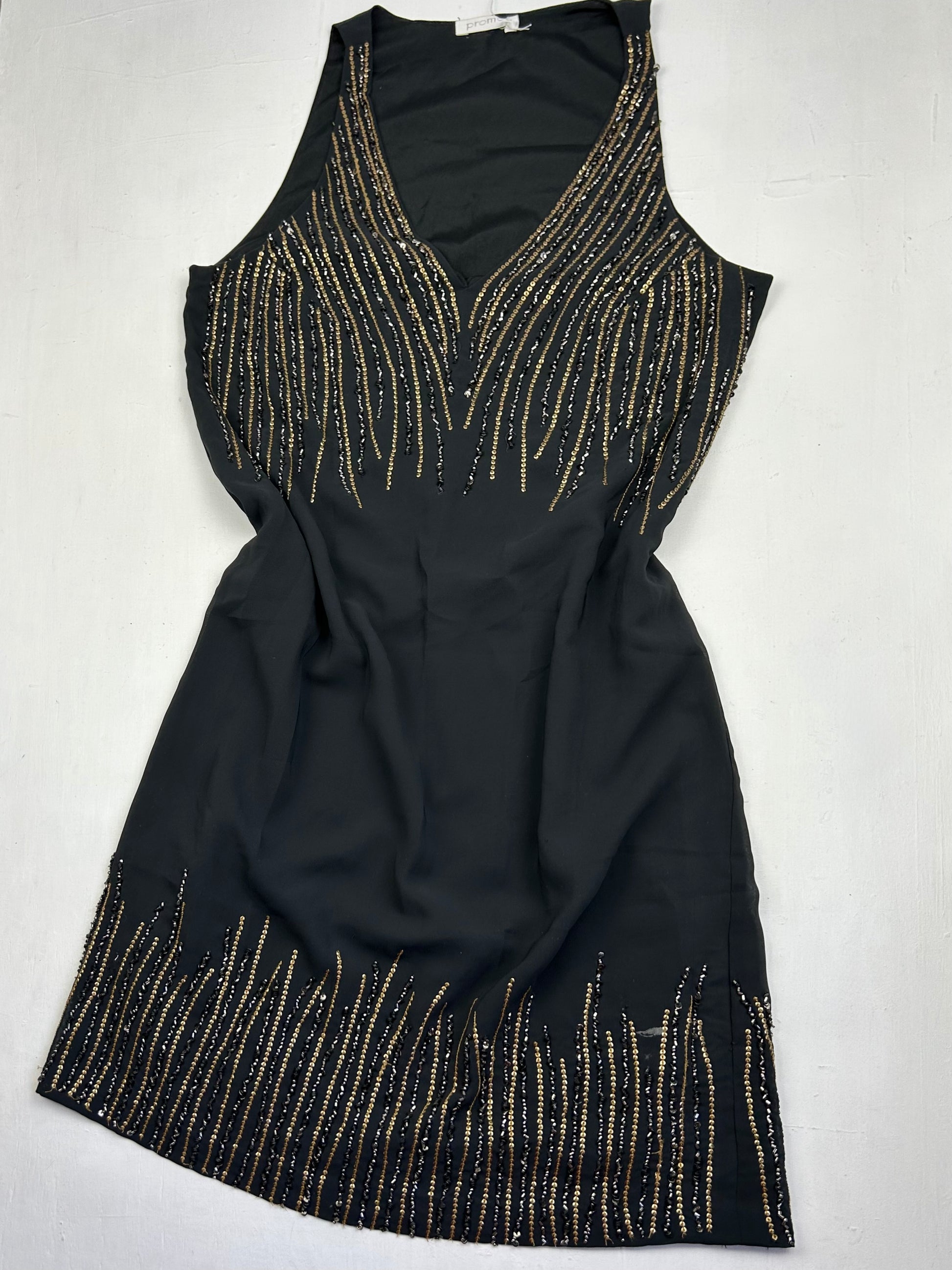 Black mesh lined rhinestone mini dress (M)