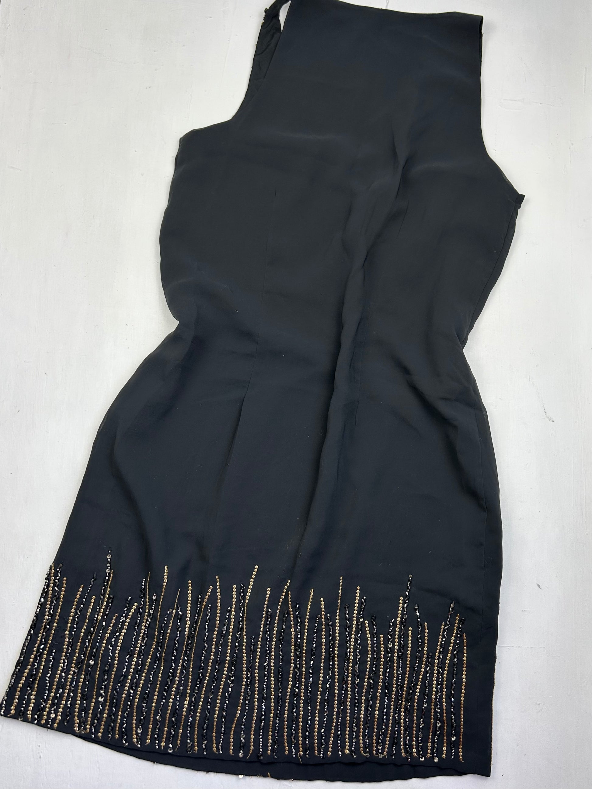 Black mesh lined rhinestone mini dress (M)