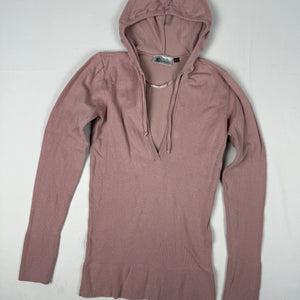Pink V neck tight fit hooded jumper (XS/S)