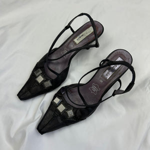 Black real leather pointed toes heels (36)