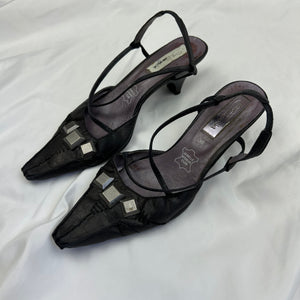 Black real leather pointed toes heels (36)