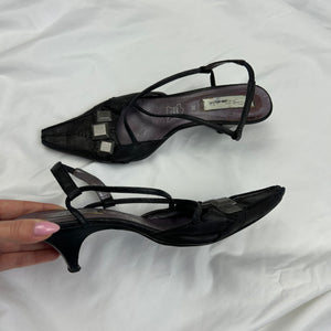 Black real leather pointed toes heels (36)