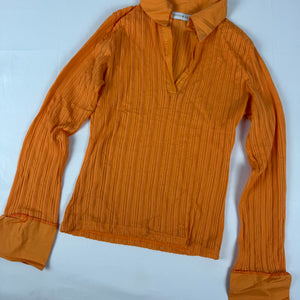 Orange striped see trough stretchy polo top (S/M)