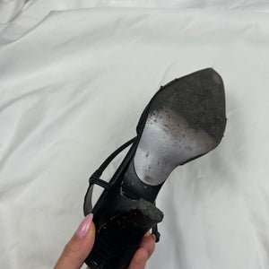 Black real leather pointed toes heels (36)