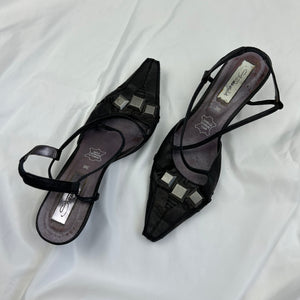 Black real leather pointed toes heels (36)